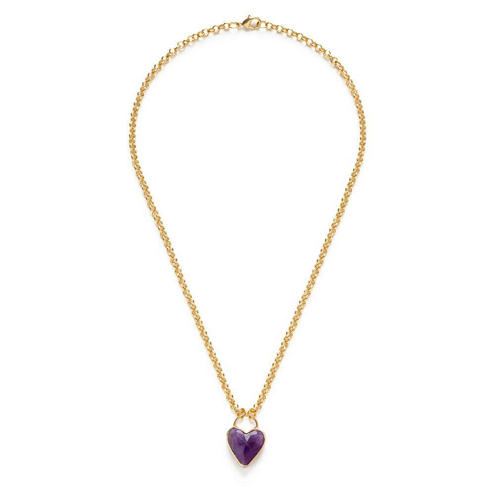 Gemstone Heart Pendant Chunky Chain