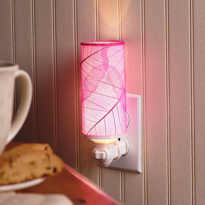 Cylinder Nightlight Pink, Shade Made of Cocoa Leaves | Artisans.