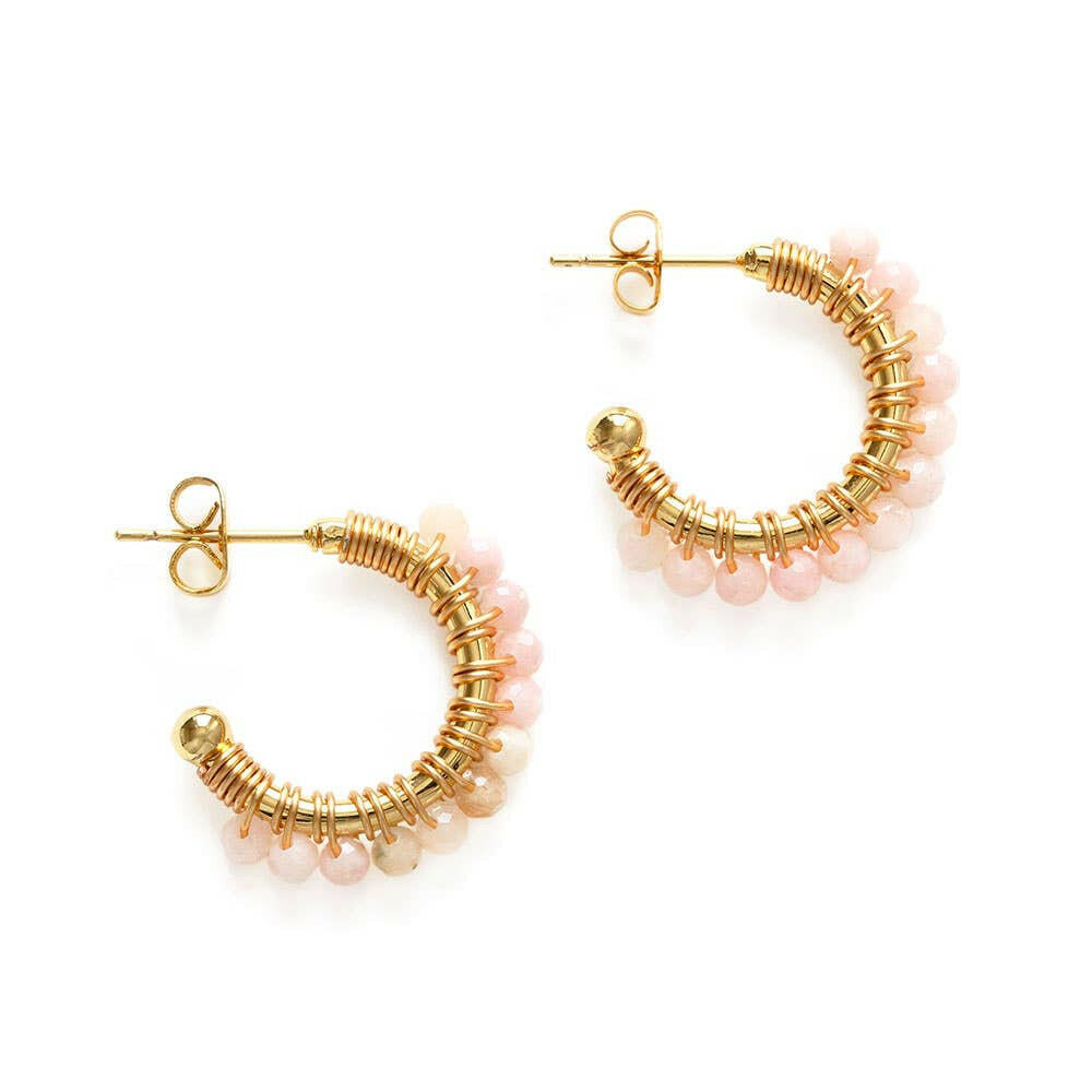 Rose Quartz Wrapped Hoop Earrings | Artisans.