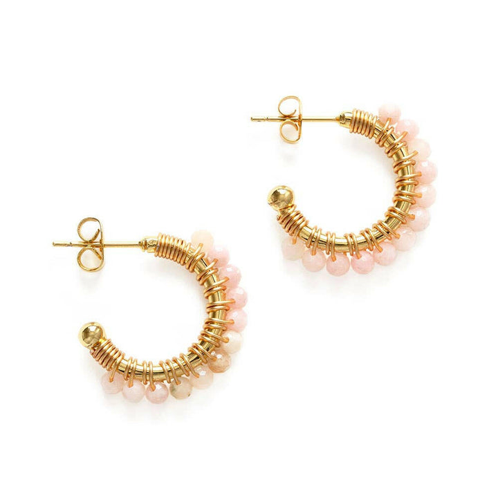 Rose Quartz Wrapped Hoop Earrings | Artisans.