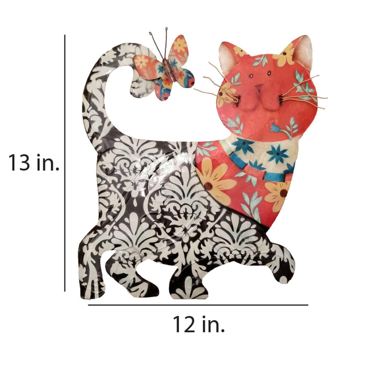 Cat Wall Decor Black And Red, Capiz & Metal, Outdoor Safe | Artisans.
