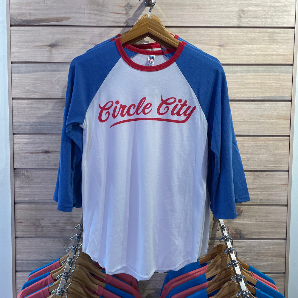 Circle City Unisex Tricolor Raglan Baseball T-shirt.